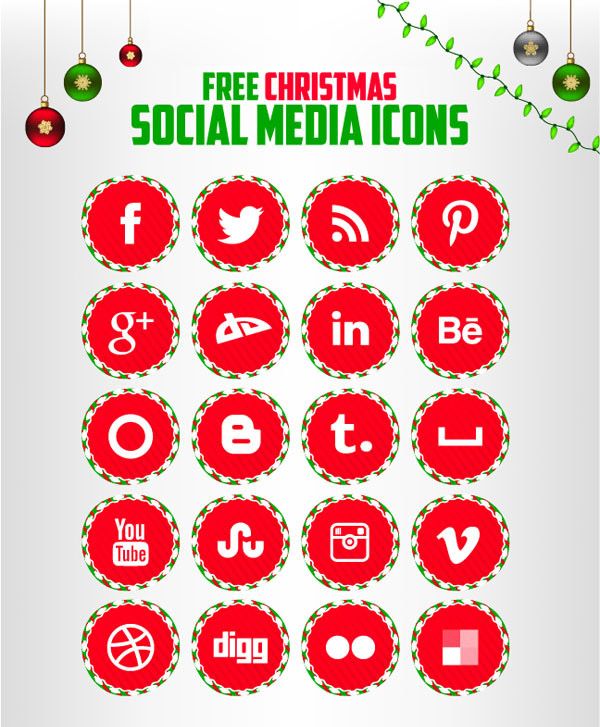 Free Christmas Social Media Icons Set in Red Color