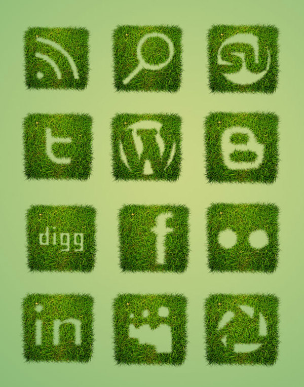 Free-Grass-Textured-Social-Bookmarking-Icon-Set