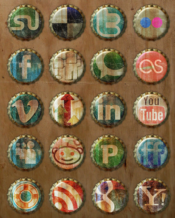Free-Social-Media-Icons---Old-Bottle-Crowns-Icon-Set
