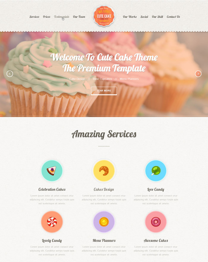 Cute Cake - One Page PSD Template