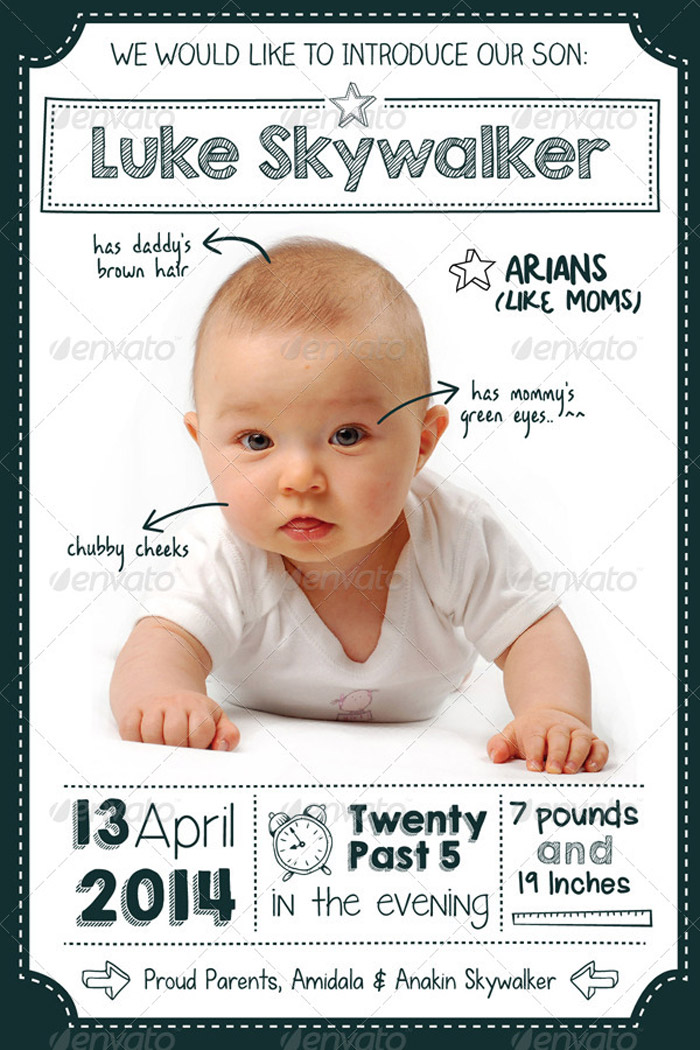 Doodle Baby Announcement Card 