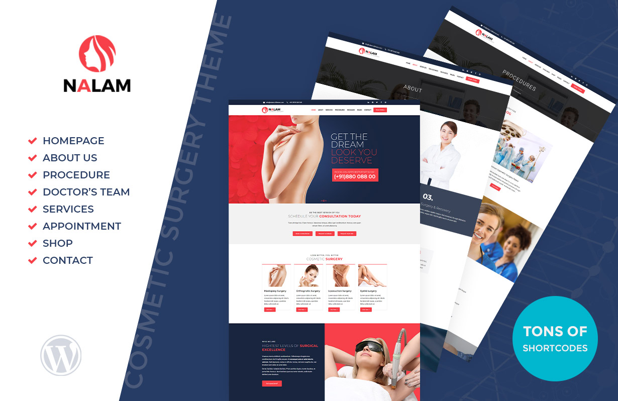 10+ Pre-made inner pages with Cosmetic Surgery WordPress Theme