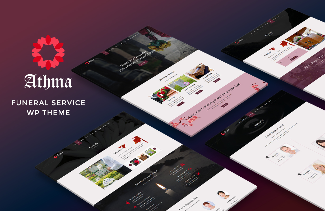 Multiple pre made page templates for funeral WordPress Theme