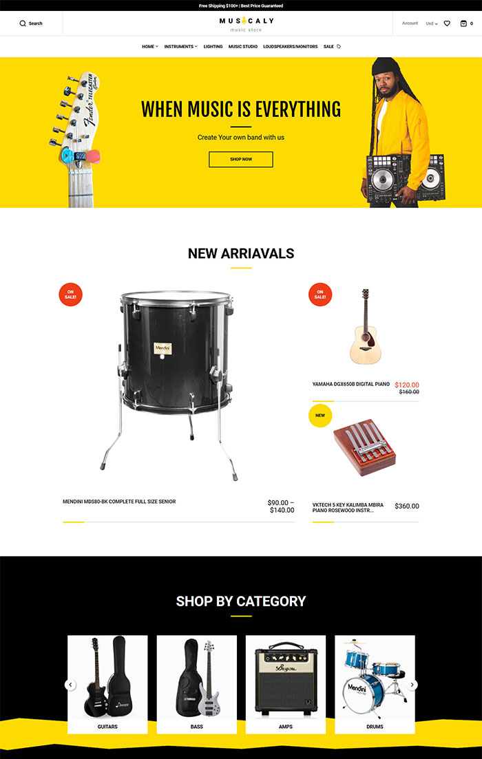 Musicaly – Shopify Music Shop Theme – Music Band & School