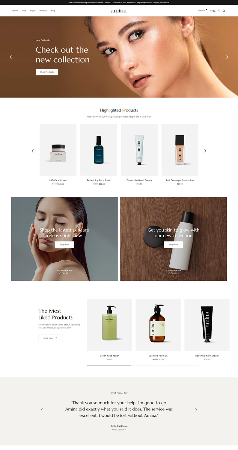Amina - Theme for skin care store