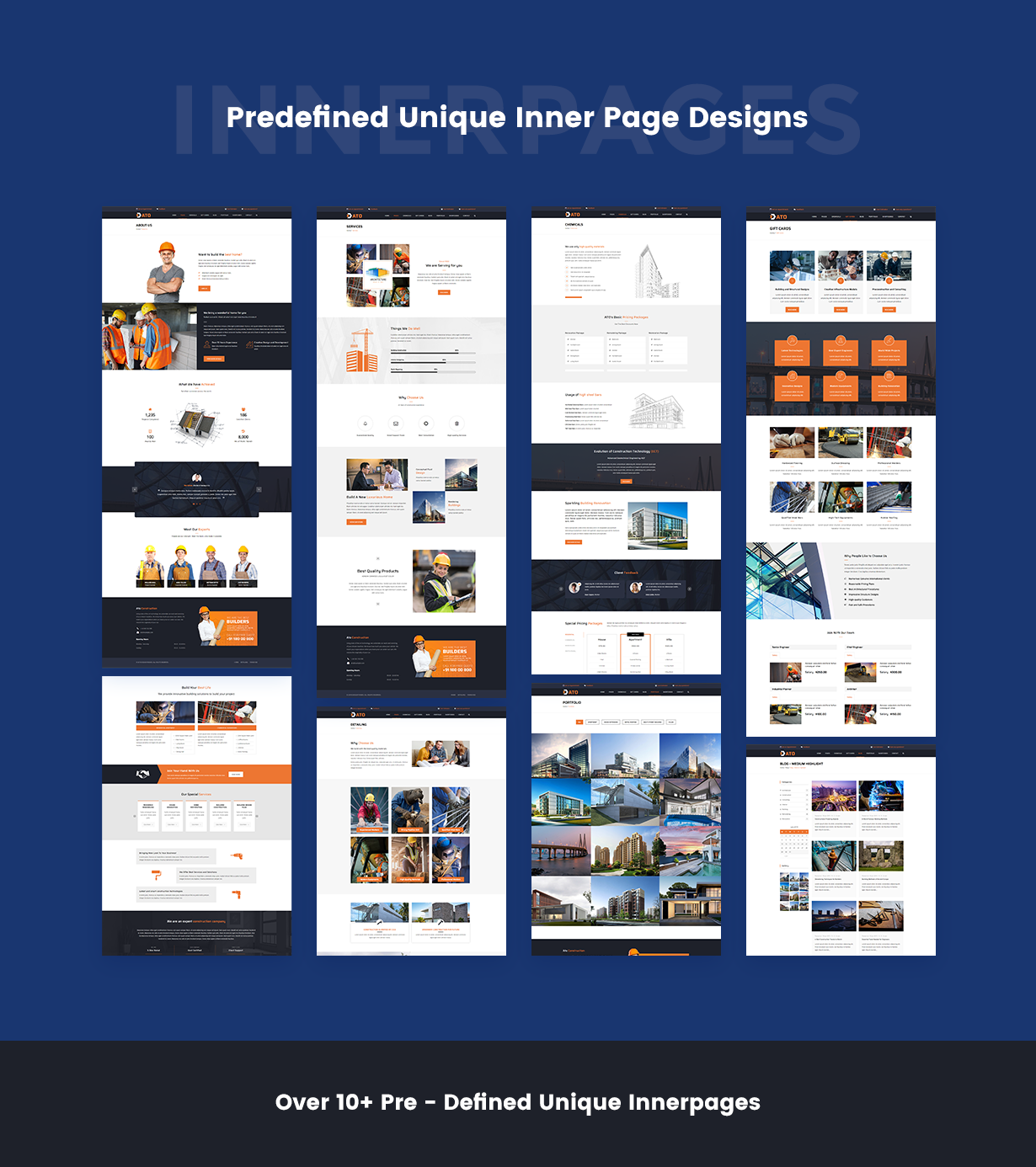 Pre-made inner page templates in Construction WordPress Theme