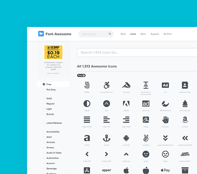 Hundreds of icons to make a professional website
