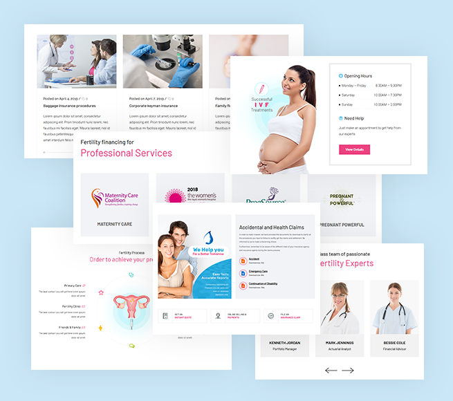 Different sections for the fertility clinic website