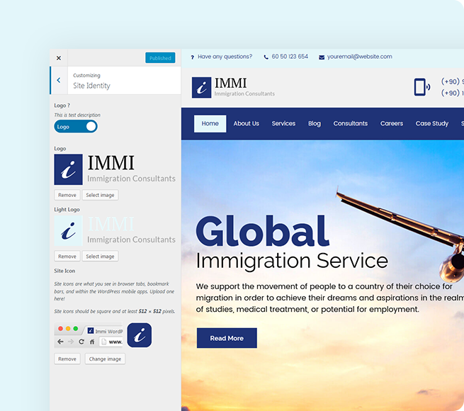 Easy access to all settings in immigration theme