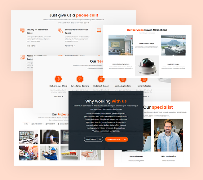 Multiple sections in CCTV Security WordPress Theme
