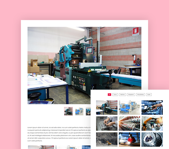 Portfolio of factory images for Industry WordPress Theme