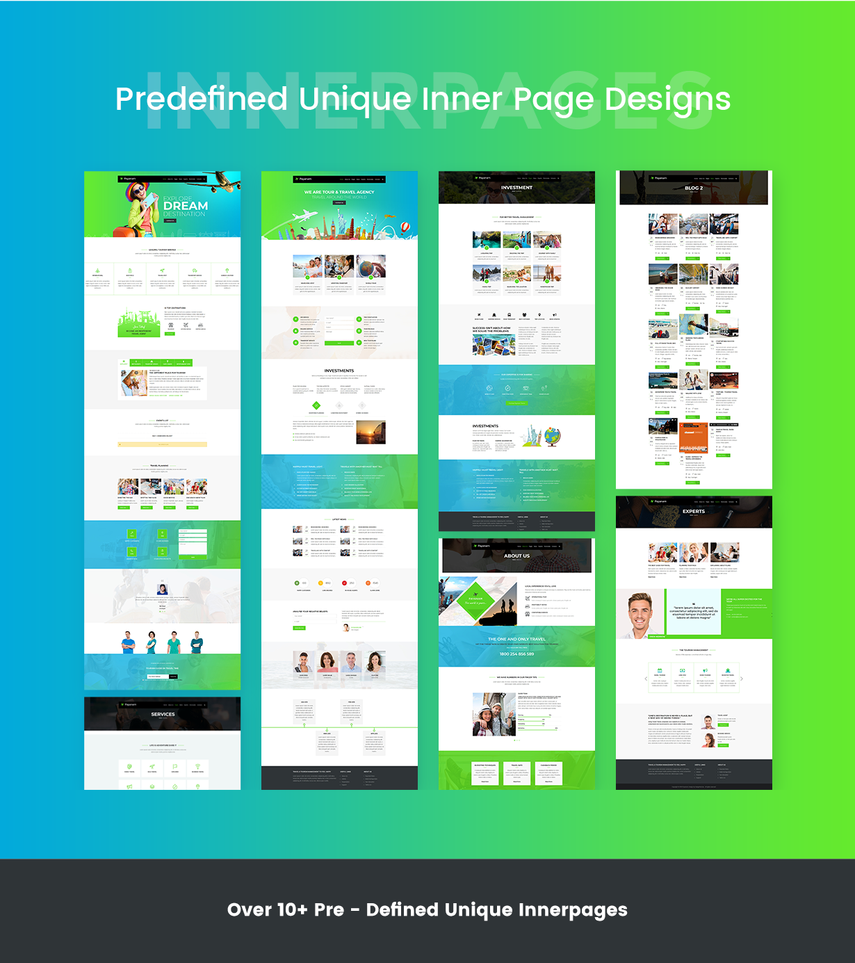 Pre-made inner page templates for WordPress Travel Blog Theme