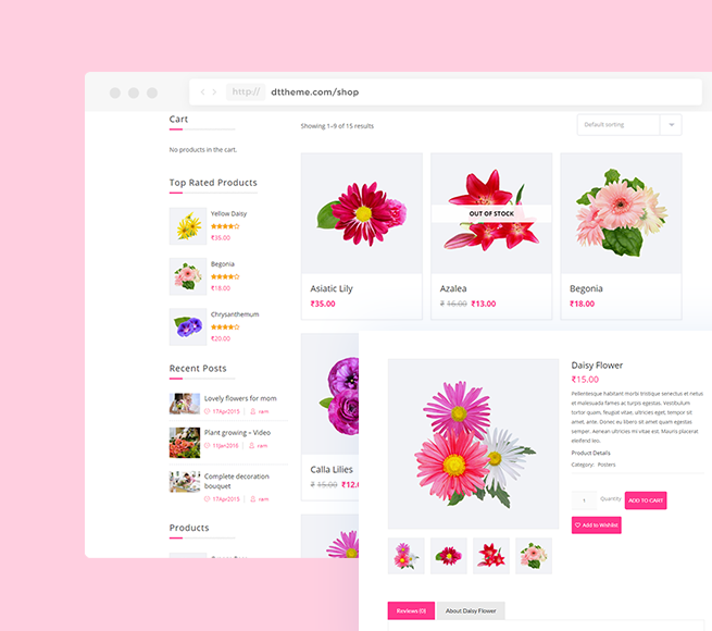 Flower products to sell on Flower Shop WordPress Theme Free Download
