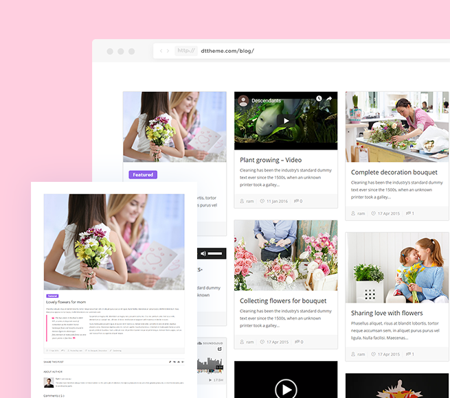 Blog section with Flower Shop WordPress Theme Free Download