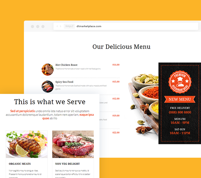 Custom menu for your cafe website