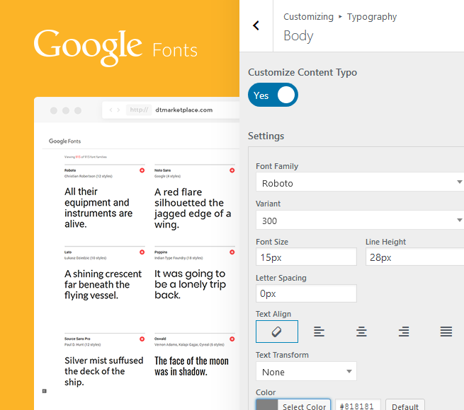 Google fonts matching your custom Restaurant Website